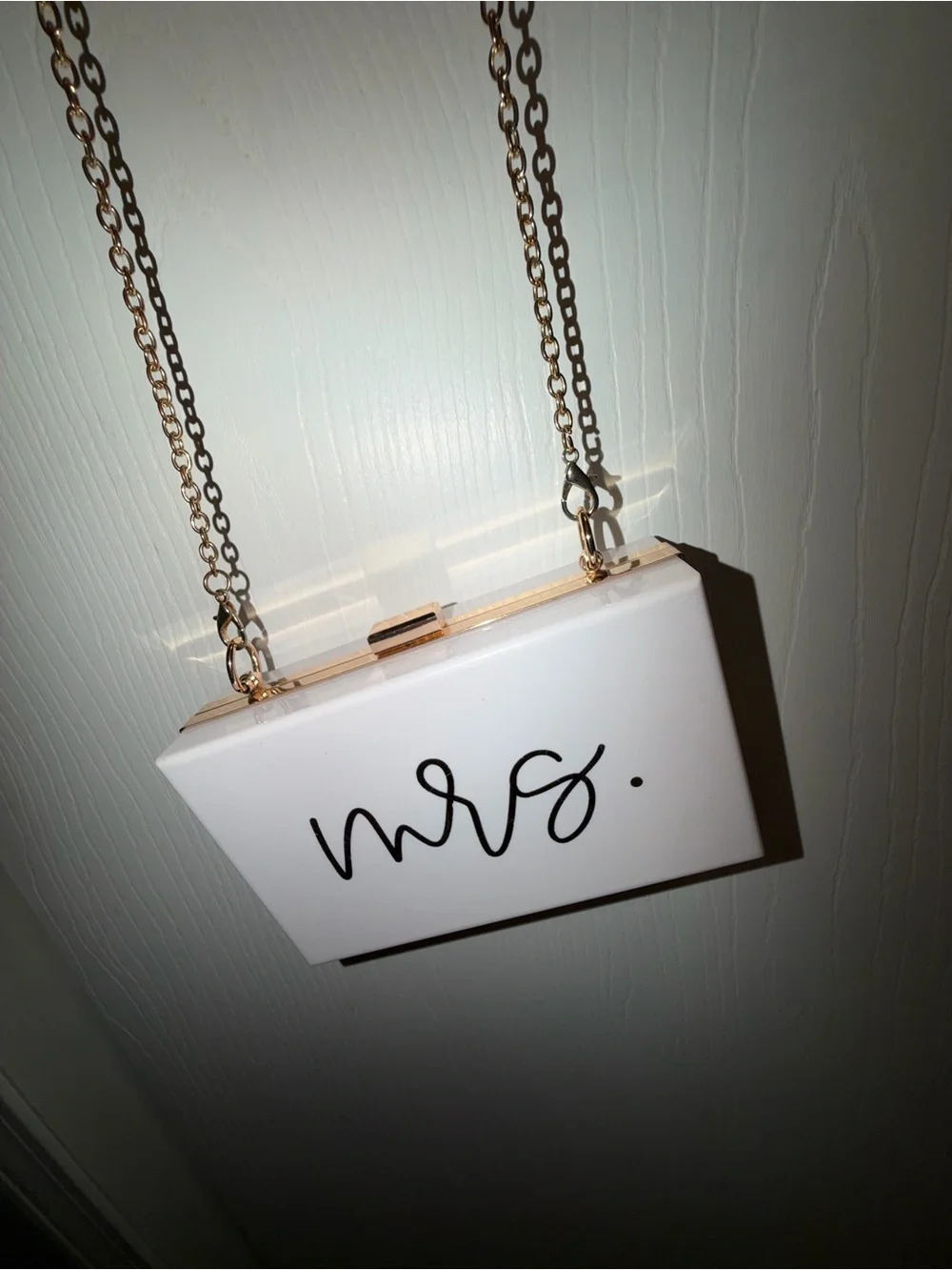 Mrs. White Acrylic Box Clutch with Gold Chain